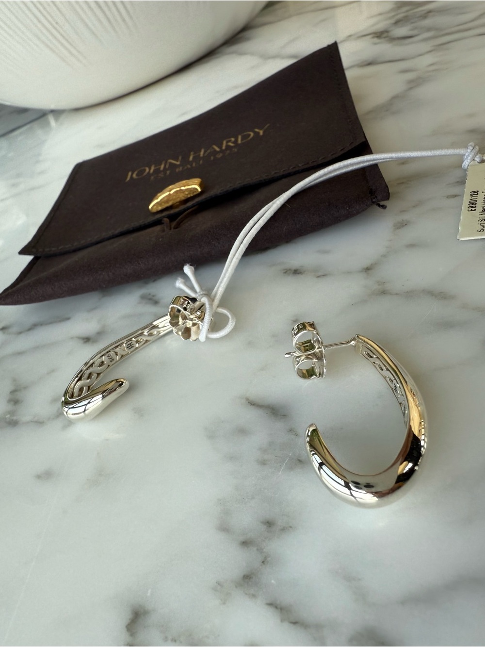 New John Hardy Surf Medium J Hoop Sterling Silver Earrings - Picture 4 of 16